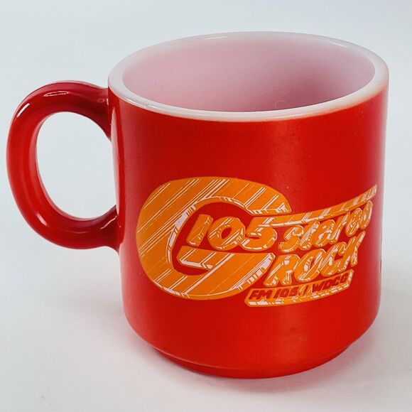 VTG Stereo Rock G105 WCDG Raleigh NC Radio Station Advertising Milk Glass Mug - Picture 1 of 5